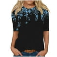 thumbnail image 2 of Sakmal Elbow-Length Tops for Women Trendy Blue Crew Neck Graphic T-Shirts Womens Shirts, 2 of 5