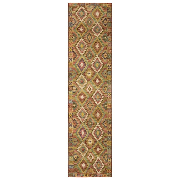 Oriental Weavers Malibu Washable Area Rug - MAL07 - 2' x 8' - in Gold/ Multi - Southwestern Lodge Style, Non-Slip, Stain Resitant, Ultra Low Pile, Entryway, Hallway Runner Rug
