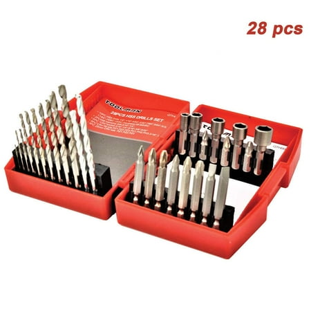 Dewalt Flat Wood - Toolman Drill Bit Set Universal fit 28pc for Wood Masonry Plating Manonry Hss Flat works with DeWalt Makita Ryobi