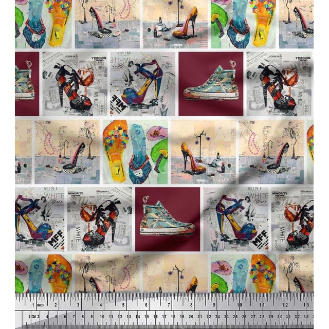 Soimoi Poly Georgette Fabric Slippers,Shoes & High Heels Patchwork Printed Fabric 1 Yard 42 Inch Wide