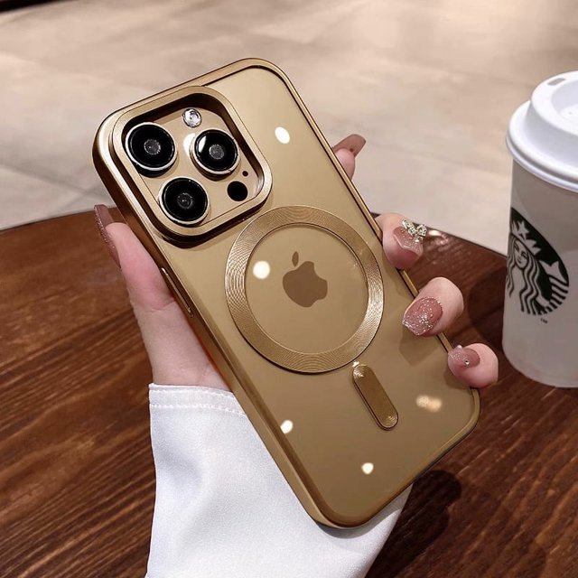 Matte Plating For Magsafe Magnetic Wireless Charge Case For iPhone 11 12 13 15 14 16 Pro Max Plus Soft Clear Shockproof Cover Gold For iPhone 14Pro Max