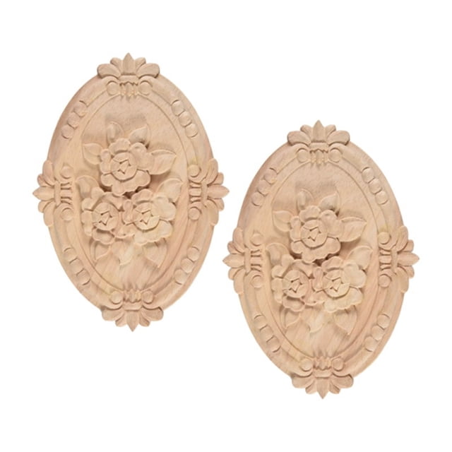 2 Piezas de Madera Tallada Apliques Onlay Muebles Sin Pintar DecoracióN Sin Pintar Patrones Ovalados 21X15Cm