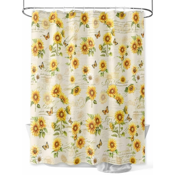 Fsddascl Summer Sunflowers Shower Curtain Set - 48" x 72" Washable Bathtub Curtain with 12 Hooks, Country Butterfly Botanical Floral Waterproof Fabric Stall Shower Curtains for Bathroom/Bathtub