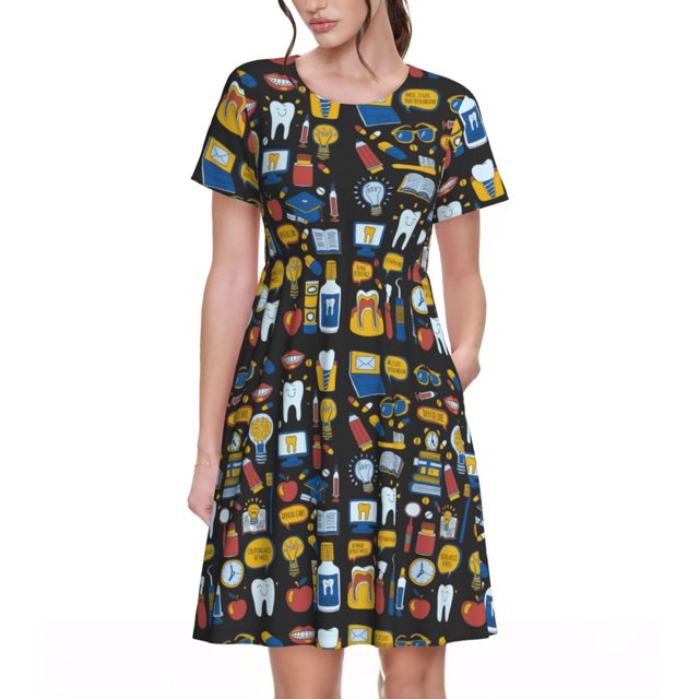 Vsdgher Robes Midi Maxi Décontractées Été 2025 pour Femmes Manches Courtes Légères Col Rond Robe de Plage
