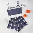 thumbnail image 4 of ZHENHONG Pajamas Sets for Women 2 PC Set Cute Funny Halloween Sleepwear Letter Print Camisole and Pumpkin Graphic Shorts Pajama Sets Halloween Matching Set, 4 of 6
