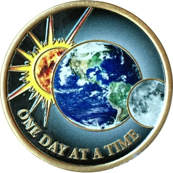 One Day At A Time Universe Color Earth Moon Sun Sobriety Medallion