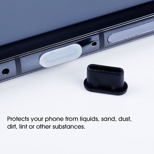 12 Tapones De Silicona Para Puerto USB-C - Antipolvo Y Humedad, Transparentes Y Negros, Para Móviles Y Tablets