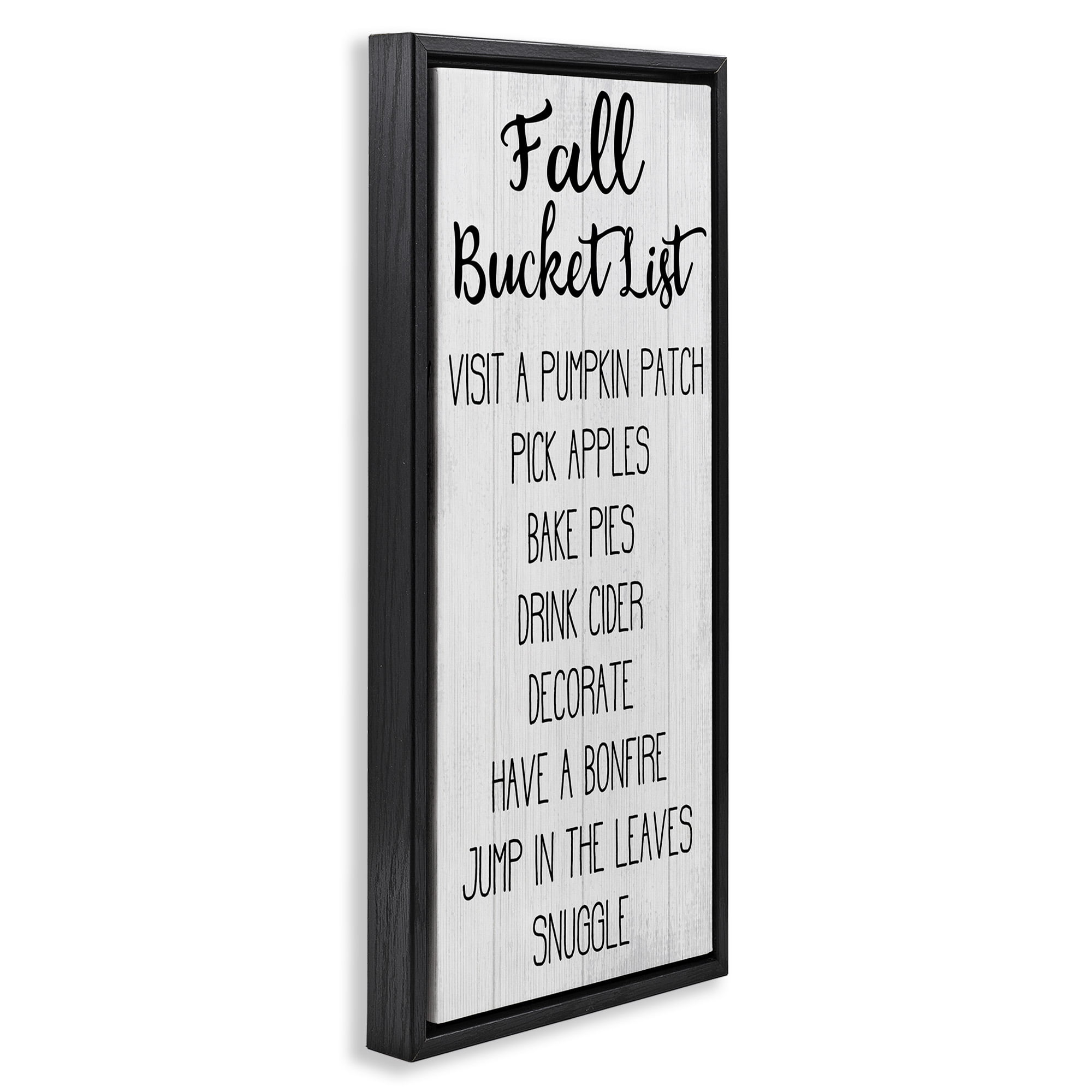 Stupell Industries Fall Bucket Goals Sign Typography Painting Black Floater Framed Canvas Art Print Wall Art, 11 x 25