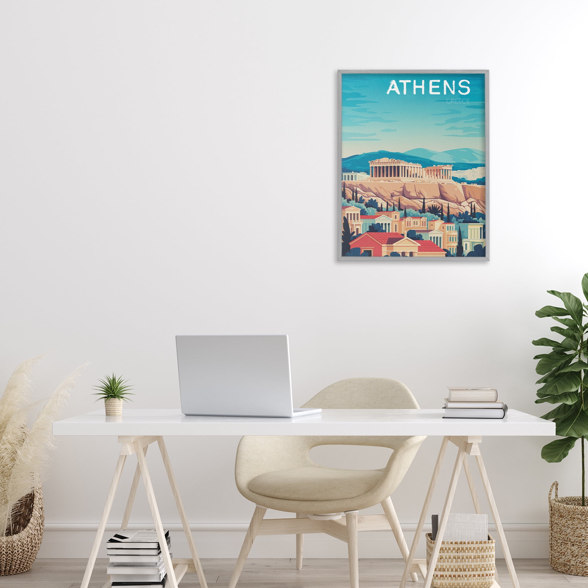 Stupell Industries Athens Topography Cityscape Gray Framed Giclee Art, design by Andreas Magnusson