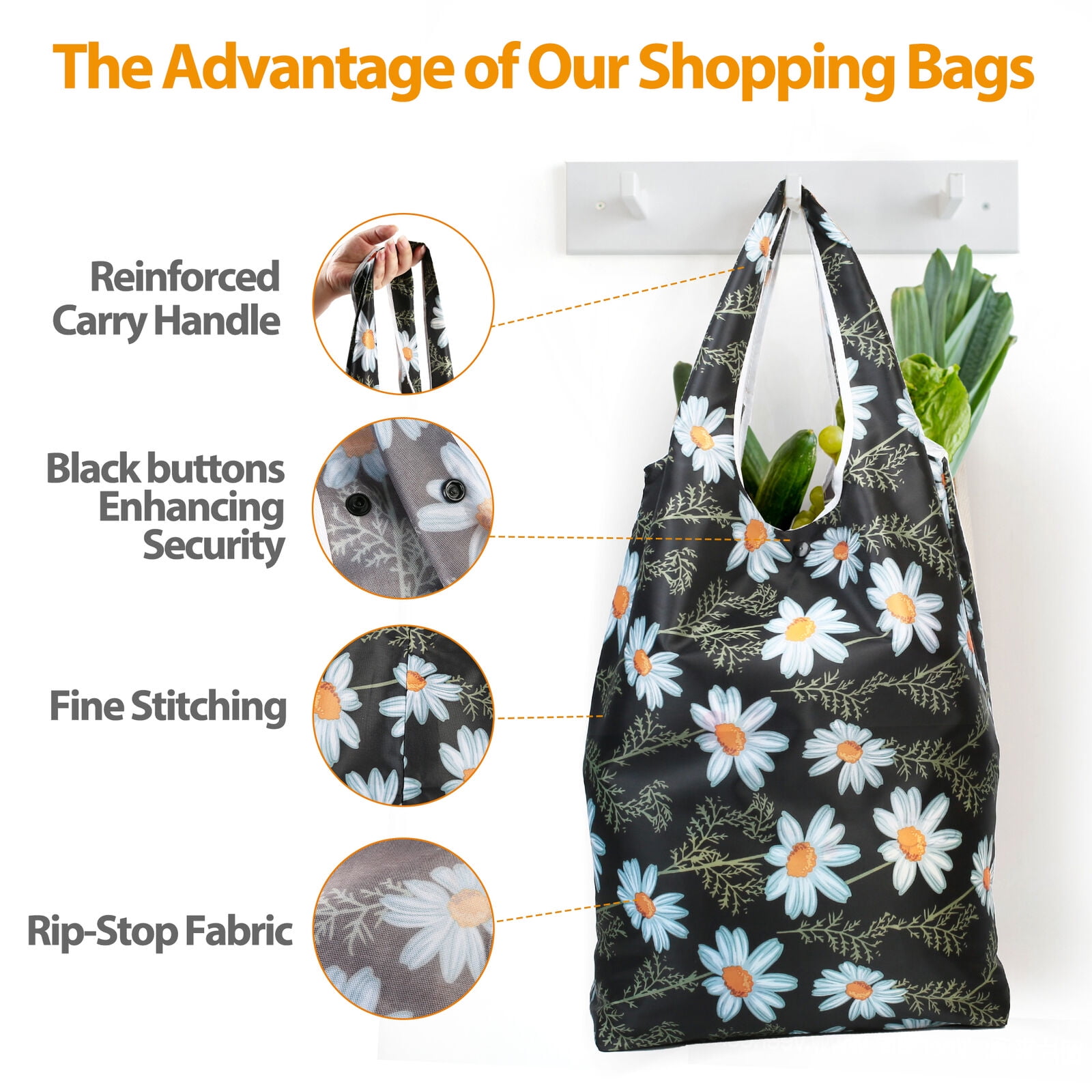 Extra-Large Reusable Shopping Bags Heavy Duty Washable Foldable Grocery Tote  Bag