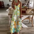 thumbnail image 4 of Sage Green Colorful Flower Sleeveless Suspender Dress Summer Fashion Casual Long Dress, 4 of 9