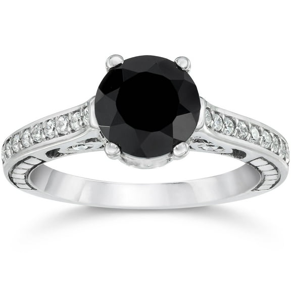 Pompeii 1 1/4ct Black & White Diamond Engagement Ring 14K White Gold (G/H,I2-I3)