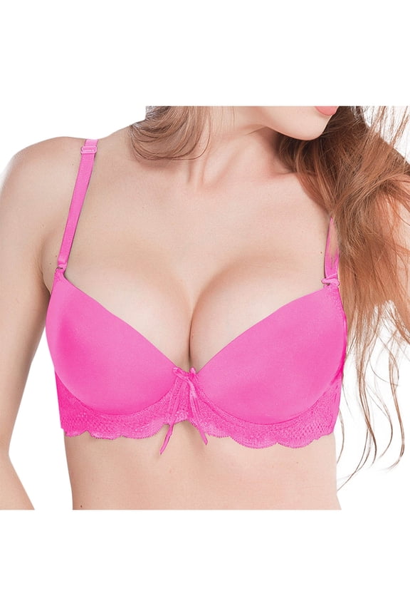 Womens Underwire Bralettes Push Up Demi D Cup Sexy Bras Lace Seamless Comfortable Supportive Lifting Bras Hot Pink, 34/75D