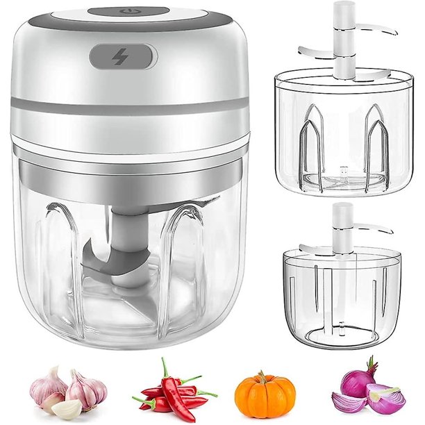 Mini picadora eléctrica, picadora de carne inalámbrica, picadora de alimentos, picadora eléctrica con cuchillas afiladas, mini licuadora de alimentos para bebés, carne, garlic-250ml Feliz Sencillez