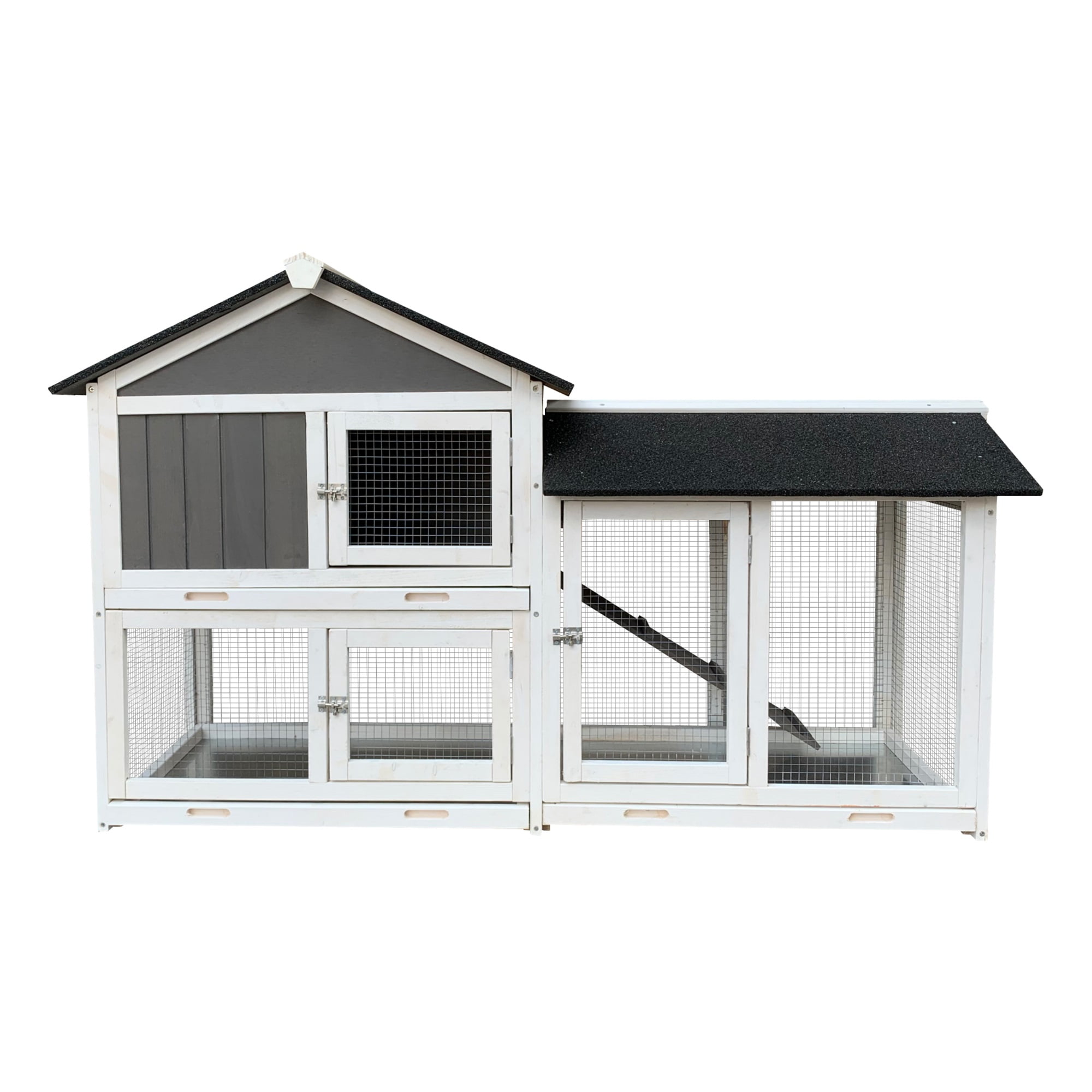 Pefilos 61" Wood Rabbit Hutch Indoor Outdoor Bunny Cage Rabbit House with Removable Tray Pet Cage for Small Animals, Gray Pefilos 61" Wood Rabbit Hutch Indoor Outdoor Bunny Cage Rabbit House with Removable Tray Pet Cage for Small Animals, Gray
