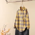 thumbnail image 2 of Lenpel Button down Shirts for Women Long Sleeve Plaid Collared Blouses Loose Casual Tops Lightweight Shackets with Pocket(Yellow,X-Large), 2 of 4