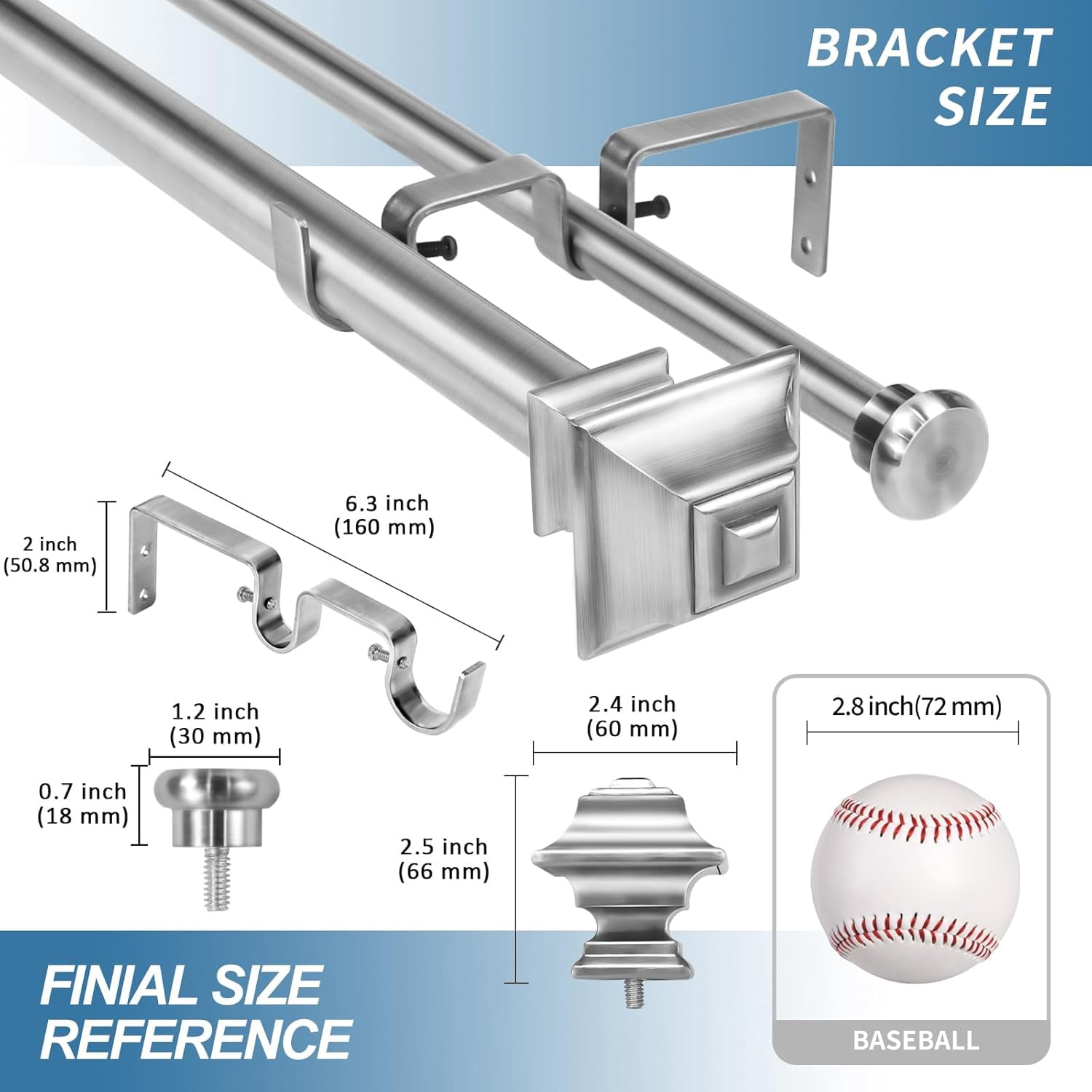 Urbanest Adjustable Double Curtain Rod Set Pila Flat Button Finials – 1″ Front & 5/8 Back Rod With Brushed Steel Rod, 28–48 Inches