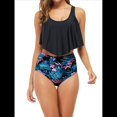 thumbnail image 2 of Traje de Baño de Bikini con Volantes para Mujer, Parte Inferior de Cintura Alta, Talla Grande, Tankini. Negro y Azul M, 2 of 8