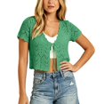 thumbnail image 2 of Women Crochet Shrug Knit Sweater,Spring Summer Beach Short Sleeve Shrug Cropped Boho Lightweight Sweater,Cover Up Tie Front Tops For Evening Dresses Casual Eyelet Shawl Thin Formal Blackish Green S, 2 of 7