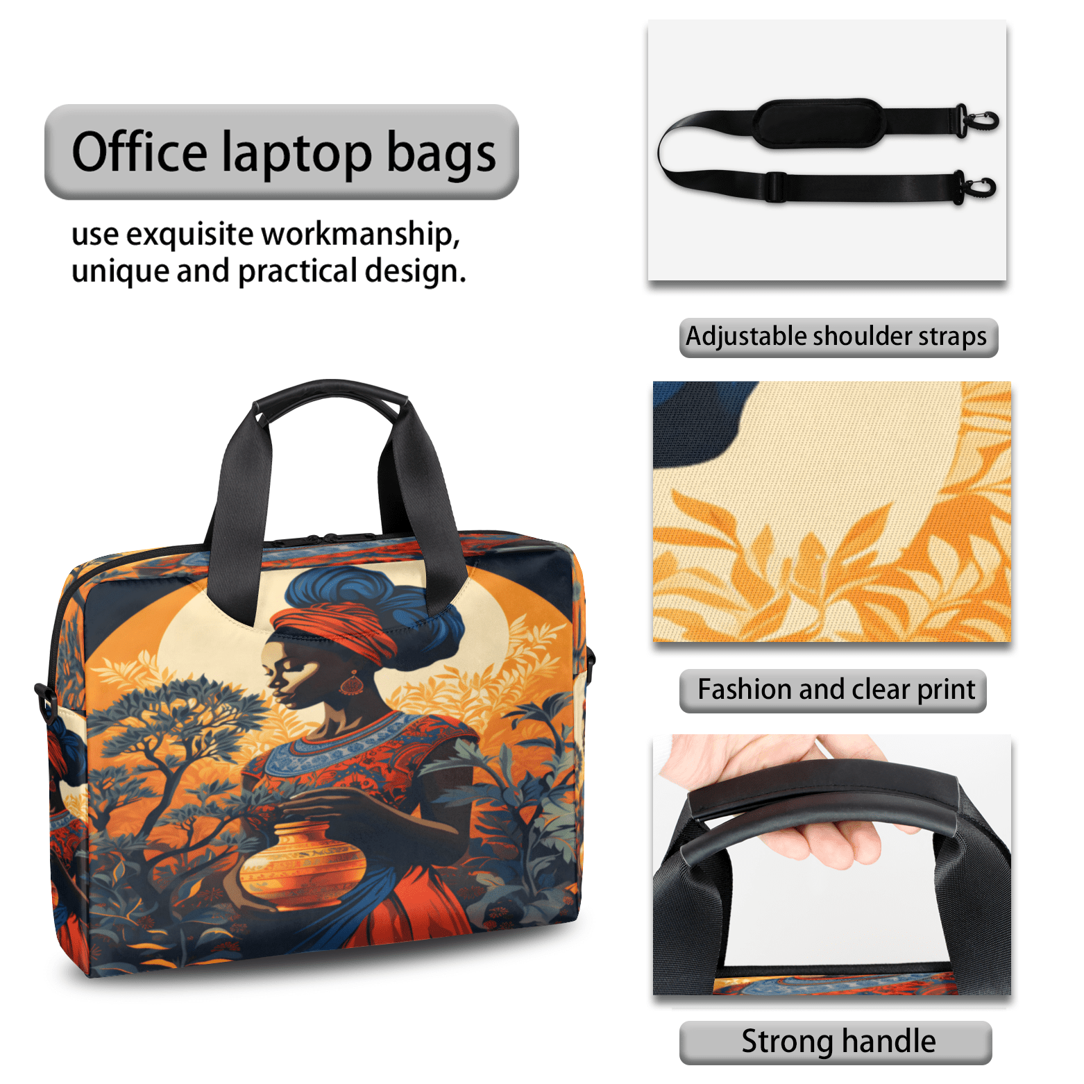 Herdesigns African American Black Women Laptop Bag for Women Men, Computer Case Briefcase Messenger Bags, 15-15.6 inch Laptop Sleeve Shoulder Bag
