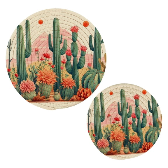 Cactus Flowers Pot Holders Set Trivets Hot Pads Cotton Mats for Cooking
