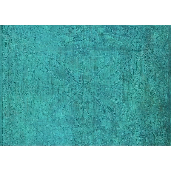 Ahgly Company Indoor Rectangle Oriental Turquoise Blue Industrial Area Rugs, 7' x 9'