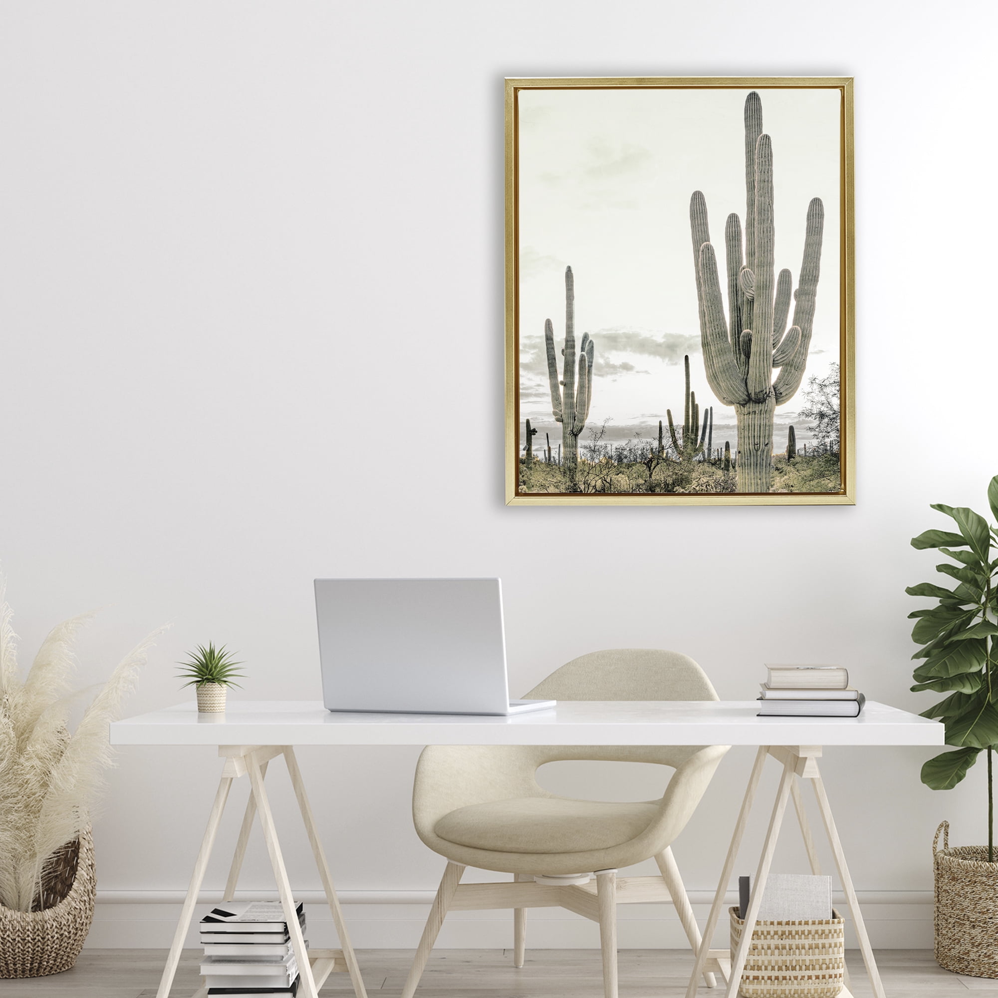 Stupell Industries Subdued Desert Cacti Gold Framed Floater Canvas Wall Art, design by Kim Allen
