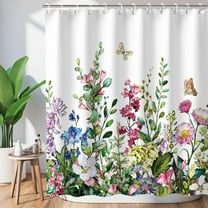 Floral Shower Curtain Flower Shower Curtain for Bathroom Colorful Plant Botanical Wildflower Flowered Shower Curtains with 12 Hooks Decorative Fabric Leaf Greenery, 72" W x 72" H