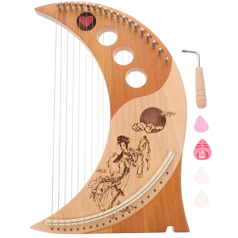 1 Set Lyre Harp 19 Metal Strings Handheld Harp Wood String Instrument Assorted Color