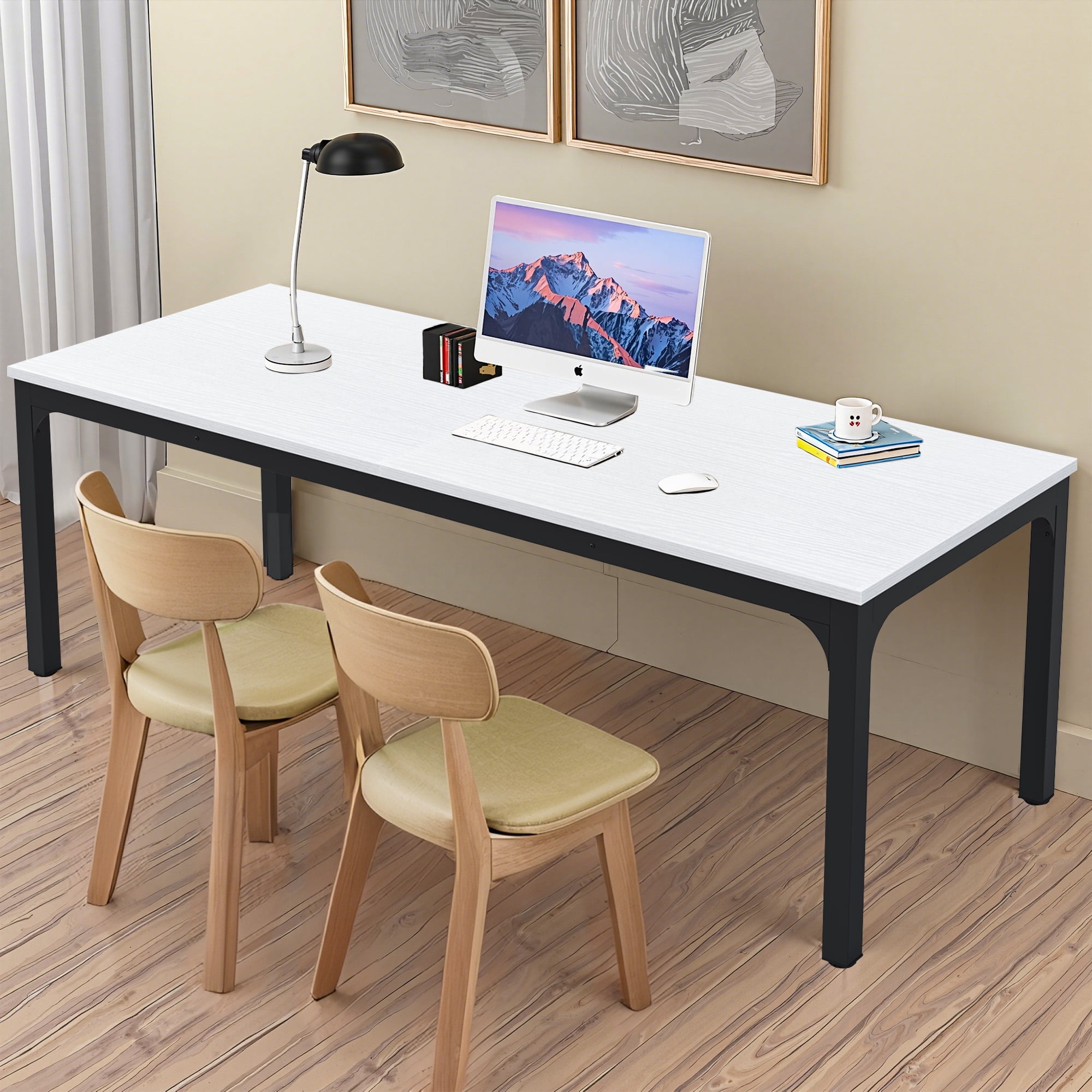 MAYEERTY 78.7 Inch Dining Table, 6-8 Seater Rectangular Table with 25mm MDF Board & Heavy Duty Metal Frame