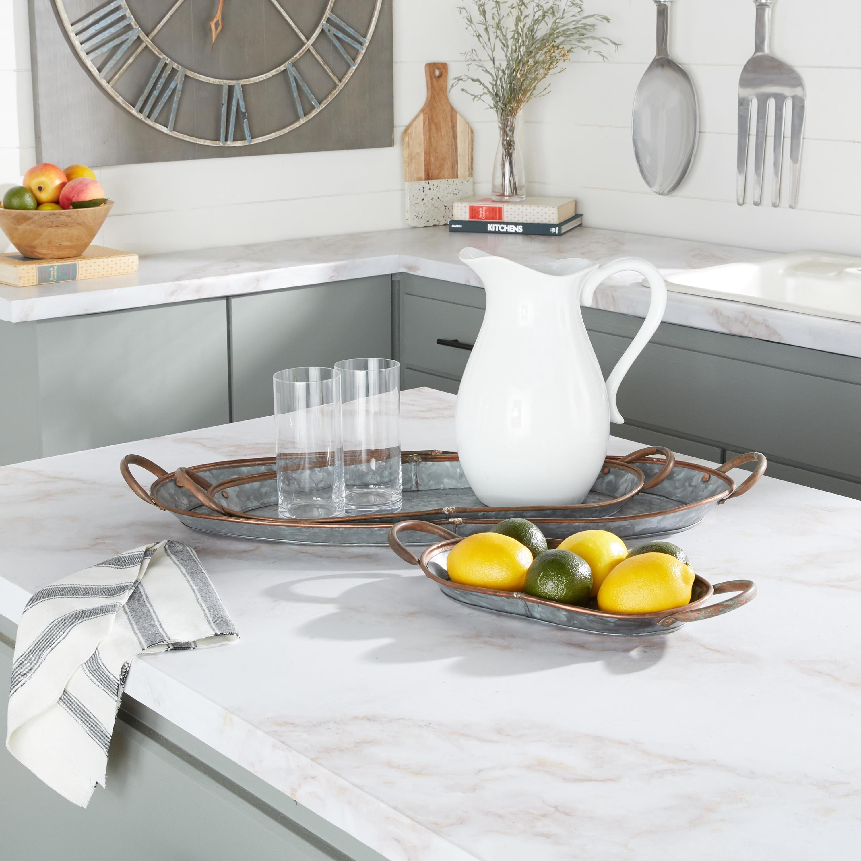 DecMode 14", 22", 28"W Gray Metal Galvanized Tray, 3-Pieces