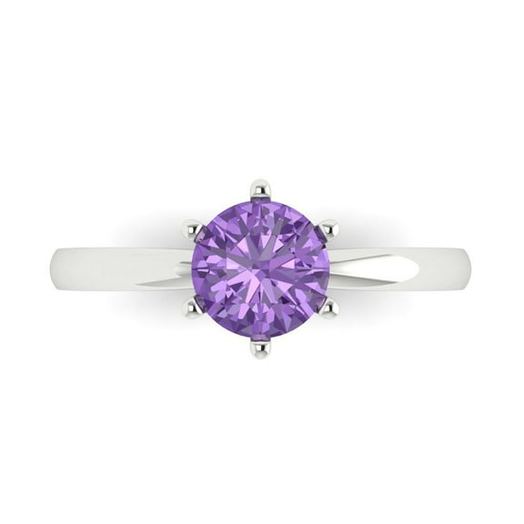 1 ct Round Cut Simulated Alexandrite Solitaire 14K White Gold Womens Engagement Ring