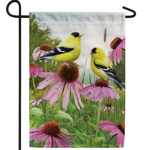 America Forever Summer Goldfinches and Coneflowers Garden Flag 12.5 x 18 inch Double Sided Spring Summer Welcome Floral Birds Outdoor Yard Seasonal Decorative Flag