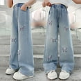 thumbnail image 6 of TOWED22 Girl's Baggy Jeans Denim Ripped High Waisted Butterfly Graphic Print Straight Wide Leg Cargo Joggers Pants(Blue,5-6 Y), 6 of 9