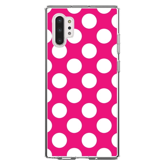 DistinctInk Clear Shockproof Hybrid Case for Galaxy Note 10 PLUS (6.8" Screen) - TPU Bumper, Acrylic Back, Tempered Glass Screen Protector - White & Hot Pink Polka Dots