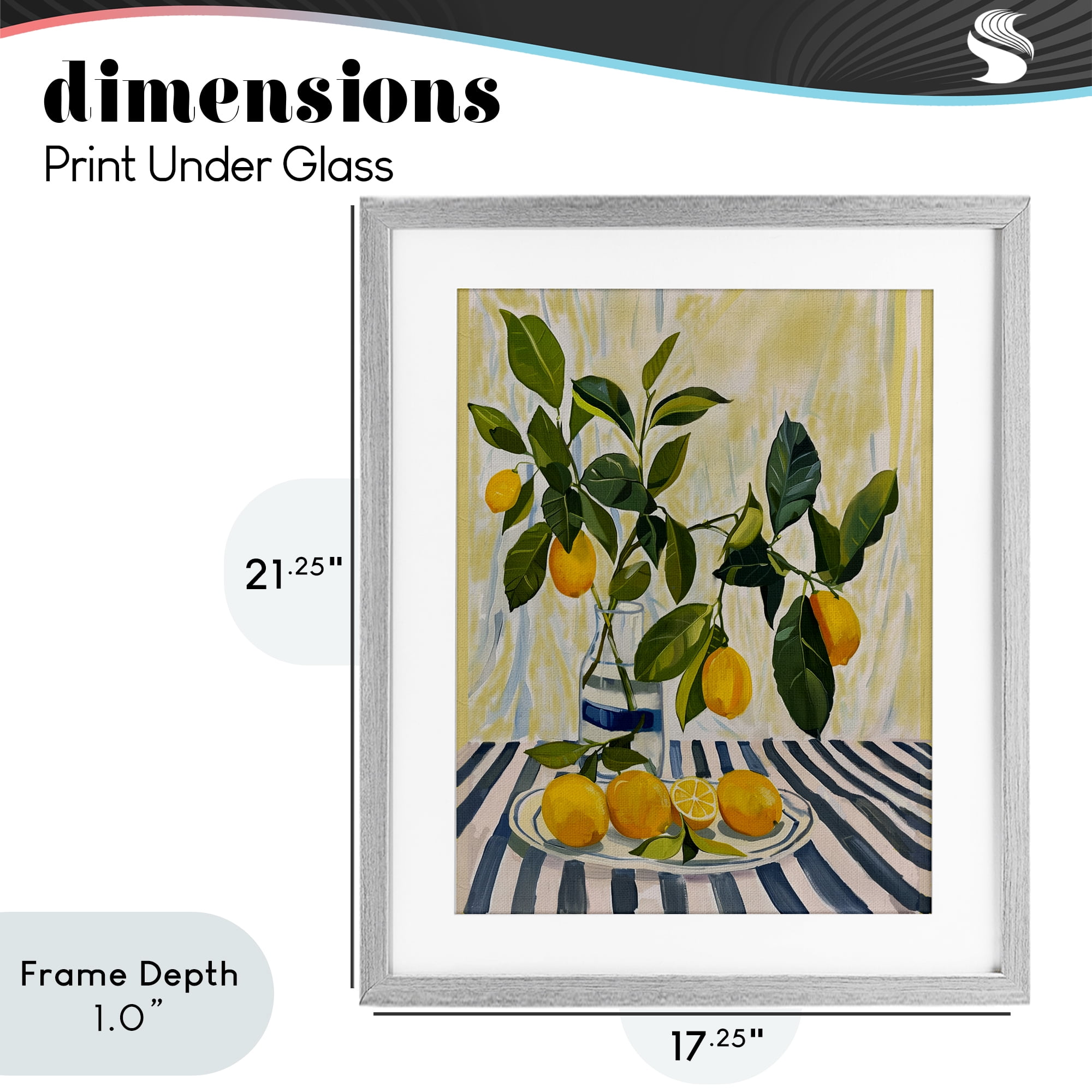 Stupell Industries Lemons on Striped Tablecloth Gray Framed Print Under Glass, design by Yen