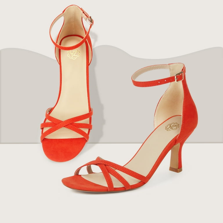 Women s Open Toe Kitten Heel Sandals Ankle Strap Stiletto Heels Dress Pump Shoes for ladies Orange 6