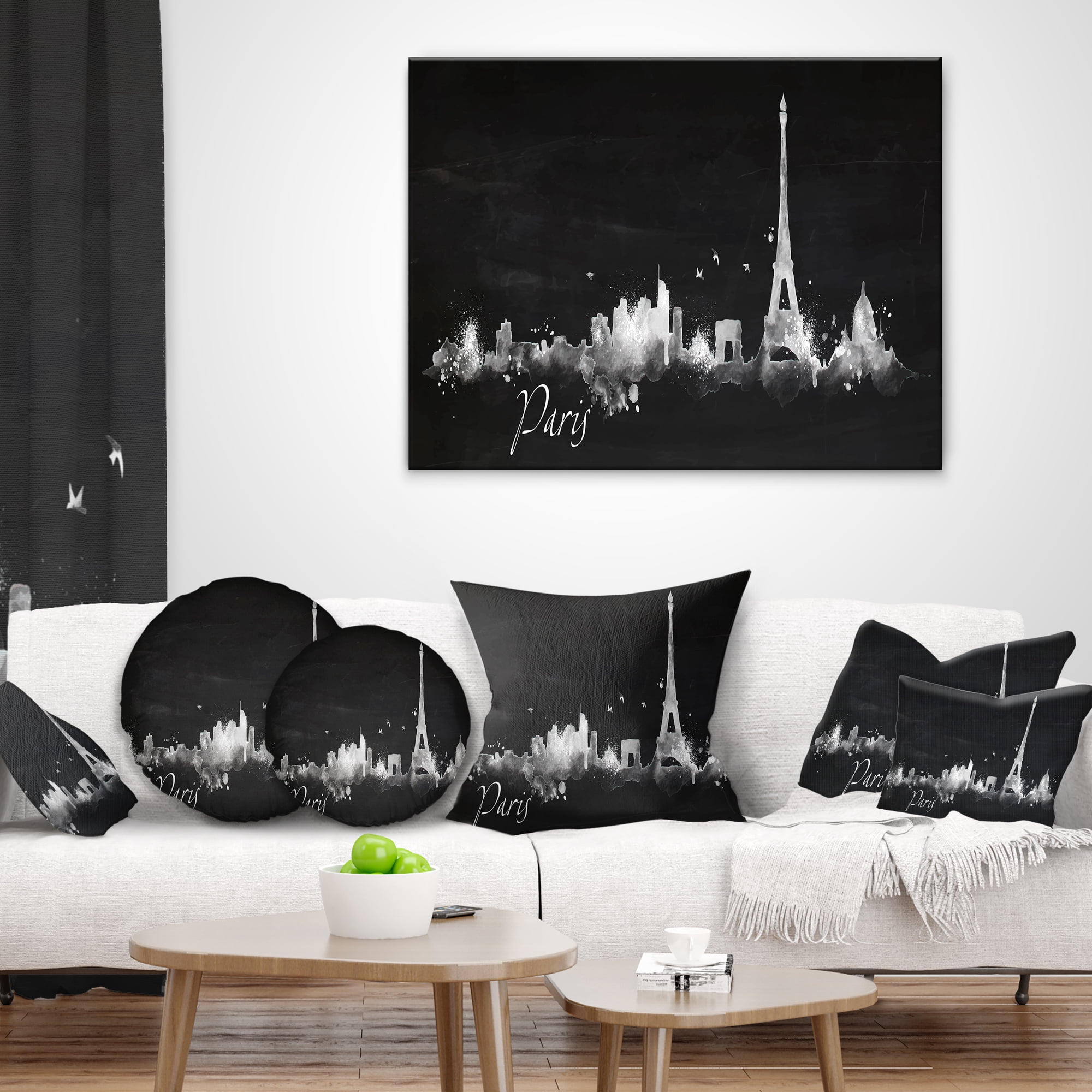 Designart Paris Dark Silhouette - Cityscape Painting Throw Pillow - 18x18