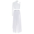 thumbnail image 2 of Sholeno Womens Sparkly 2 Pieces Lyrical Modern Dance Outfits Asymmetrical Shoulder Crop Tops with Pants Set White L, 2 of 6