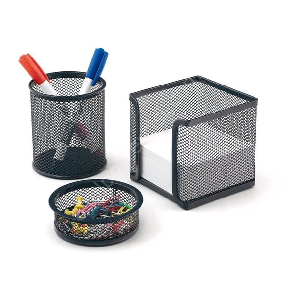Pen Holder Desktop Pencil Organizer Metal Mesh Pen Cup Paper Clip Holder Memo Pad Holder Stationary Organizer ，3 Pieces of One Set