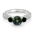 thumbnail image 2 of Gem Stone King 925 Sterling Silver Green Mystic Topaz Black Diamond and White Moissanite Engagement Ring for Women (1.92 Cttw, Gemstone, Round 7MM and 4MM, Size 7), 2 of 3