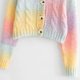 thumbnail image 4 of Women Puff Long Sleeve Sweater Cardigan Twist Cable Knitted V-Neck Knitwear Coat Harajuku Button Down Gradient Rainbow Loose Short for Jacket, 4 of 4