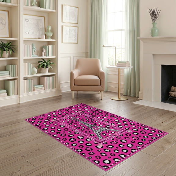 ODIKA Paris Eiffel Leopard Cheetah Spotted Print Tower Boho Border Stain Resistant Low Profile for Dorm Room, Small Living Apartment