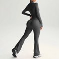thumbnail image 4 of LNZGNM Two Piece Outfits for Women Comfy Autumn Home Lounge Zip up Mock Neck Tops and Flared Leg Pants with Pockets Lounge Sets, (M), 4 of 8