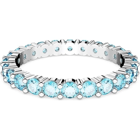 SWAROVSKI Matrix Ring, Aquamarine-Blue Crystals on a Rhodium Finished Band