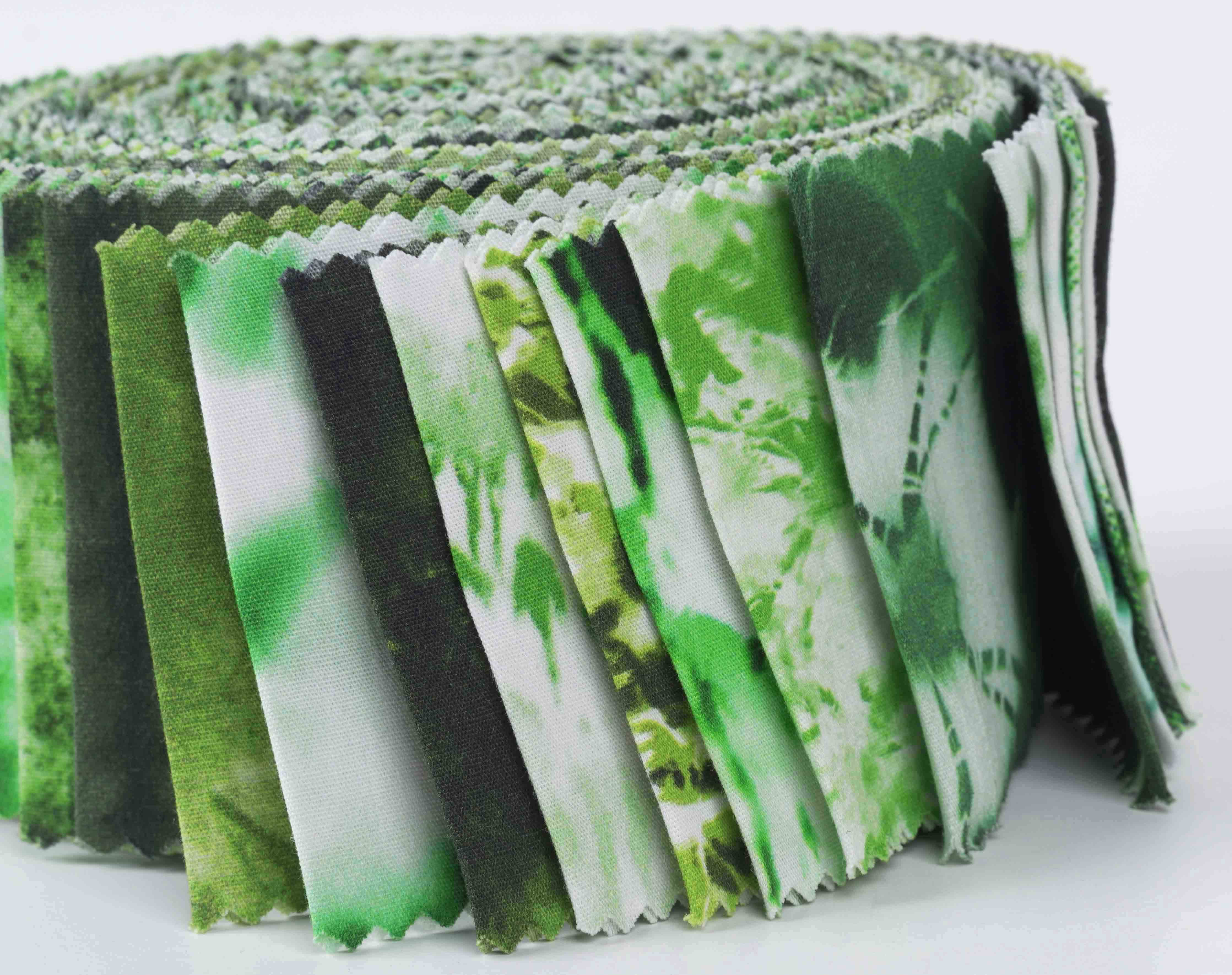 Soimoi 40Pcs Tie Dye Print Cotton Precut Fabrics For Quilting Craft Strips 2.5x42inches Jelly Roll - Green