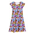 thumbnail image 1 of MIASHUI Robe à Manches Volantées pour Filles Tenue Décontractée d'Été Fête Imprimé Coloré Taille Élastique Confortable Robe pour Enfants Violette, 10-11 Ans, 1 of 6
