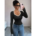 thumbnail image 5 of Women'S Sweetheart Neck Fitted T Shirts Long Bell Sleeve Ribbed Knit Tops Black M, 5 of 7