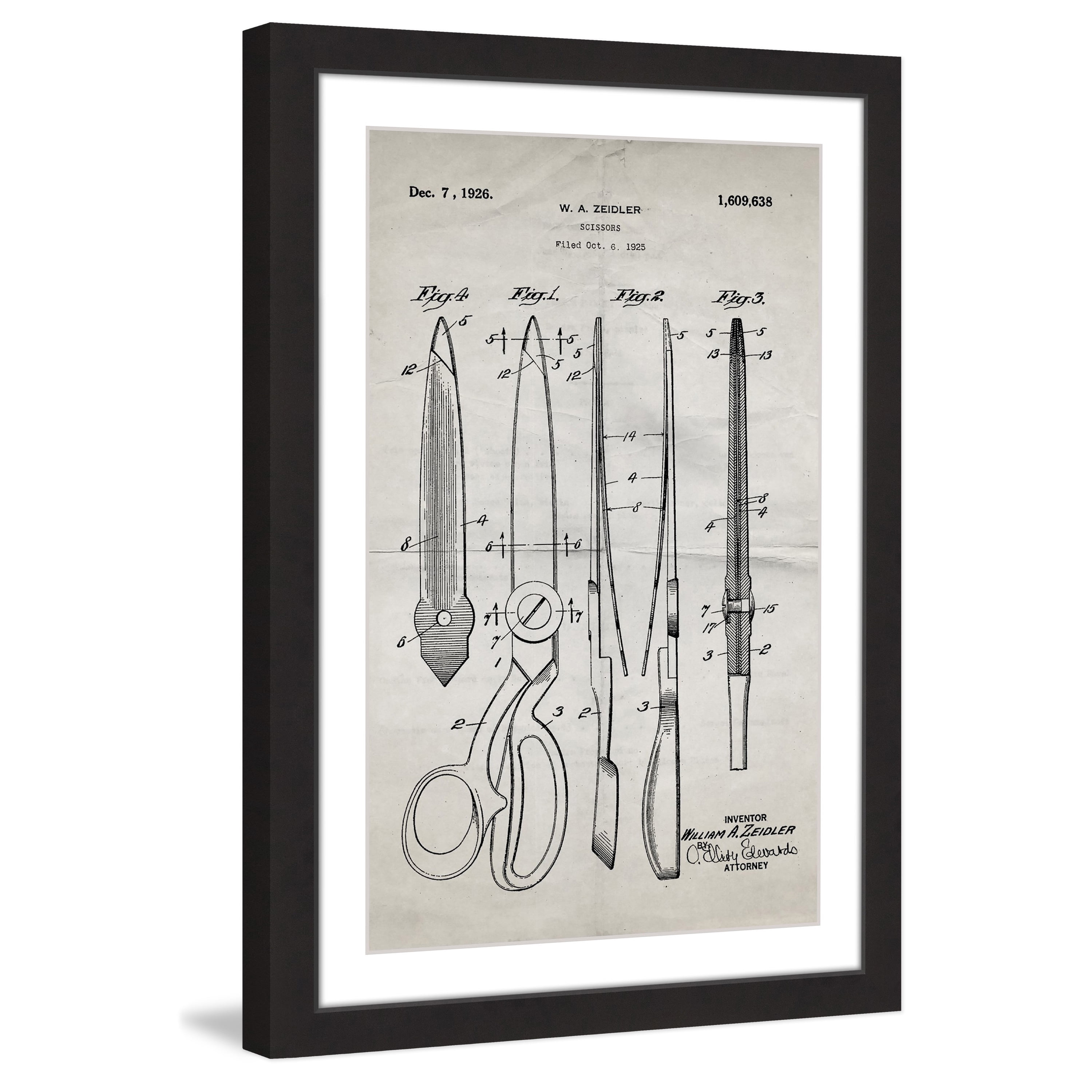 "Scissors 1925 Old Paper" Framed Painting Print