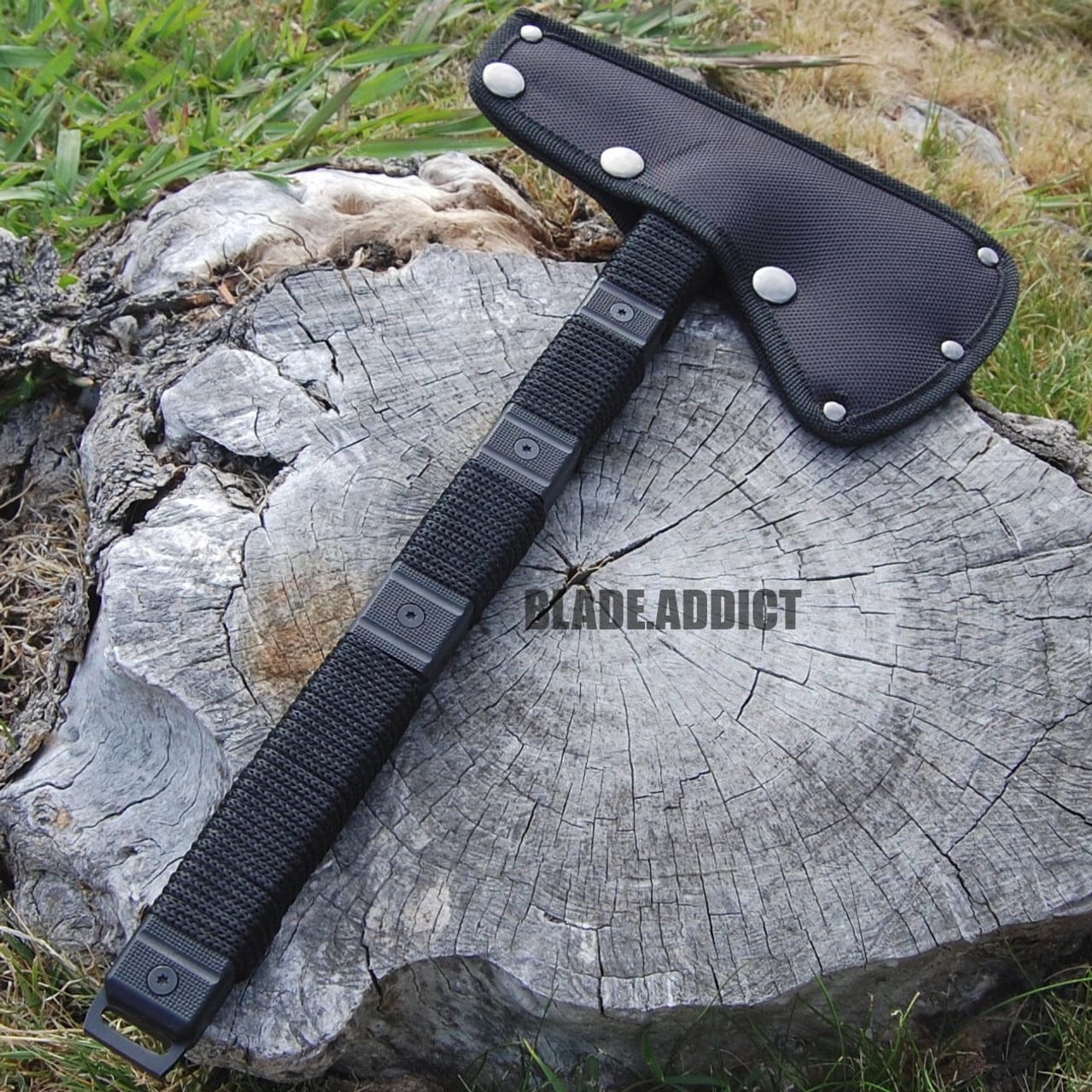 14" Black Outdoor Camping Survival Hunting Axe Hatchet Fixed Blade Knife